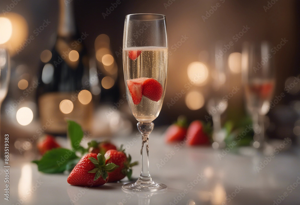 Champagne in a crystal flute with strawberries in an elegant champagne bar
Champagne in a crystal flute with strawberries in an elegant champagne bar