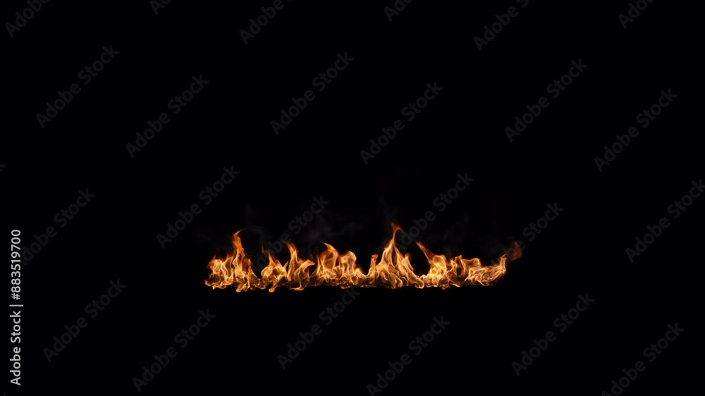 Burning fire line with smoke at some distance, alpha channel for transparent background, seamless loop so it can be any duration, 4k 24p