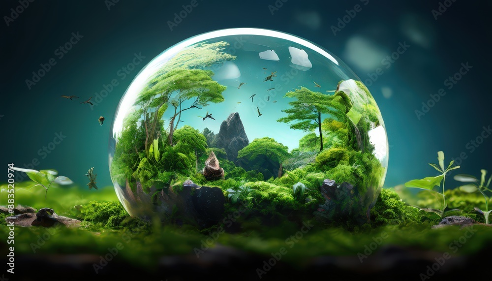 Unique Terrarium Depiction with Lens Flare Effects