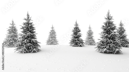 Winter coniferous forest on a transparent background