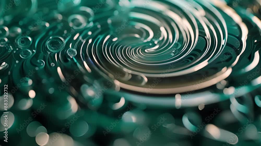 Swirling circles in shades of blue and green give the impression of a vast and abstract ocean full of life and movement. Swirling circles in shades of blue and green give the impression of a vast and abstract ocean full of life and movement.