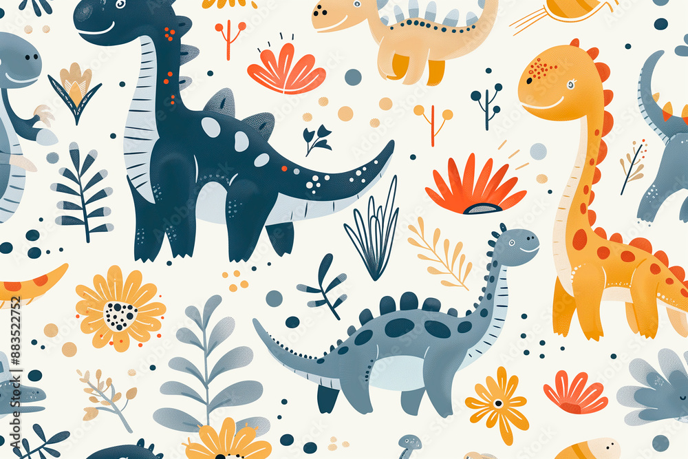 Obraz premium Cartoon dinosaurs patterns background