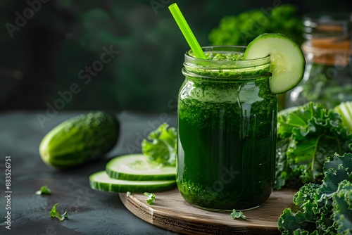 Green Smoothie With Chia Seeds - Top View Video Background. Healthy Food & Lifestyle Concept. Healthy Eating & Wellness Theme