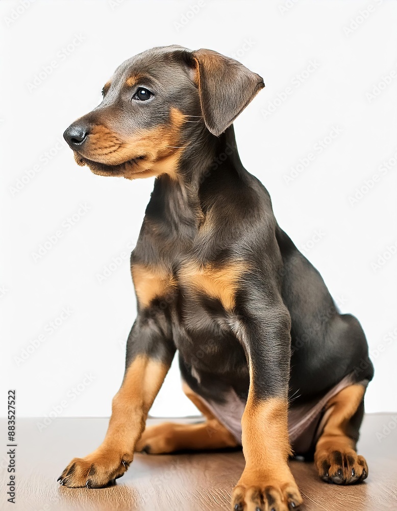 Cachorro de doberman sentado con vista frontal Cachorro de doberman sentado con vista frontal