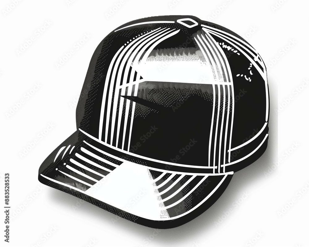 Fototapeta premium Black and White Baseball Cap Illustration - Stylish Headwear Design for Merchandise and Apparel Branding.