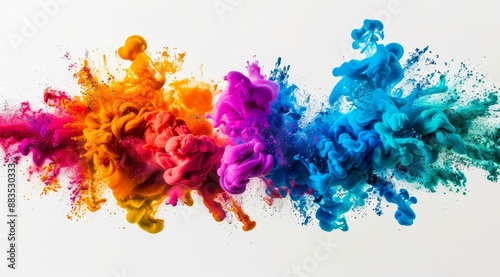 Artistic Explosion: Vivid Colors in Dynamic Composition on White Background