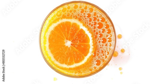 Freshly squeezed orange juice served in a clear glass on a white background, perfect for a morning pick-me-up or afternoon refreshment