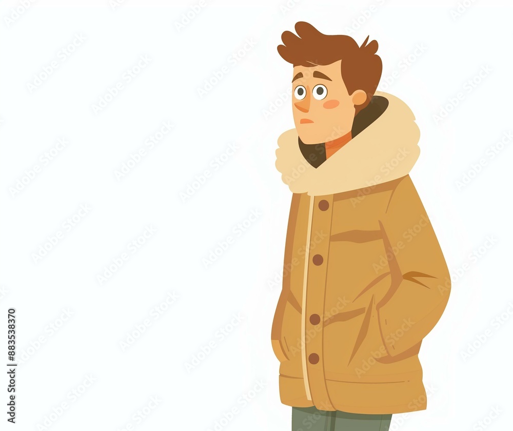 Illustration of a Thoughtful Young Man in Winter Coat - Character Design. Illustration of a Thoughtful Young Man in Winter Coat - Character Design.