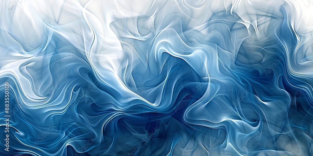 Fototapeta premium Abstract blue and white flowing fabric waves Concept of softness, textile, fluidity, airiness. Copy space. Abstract background