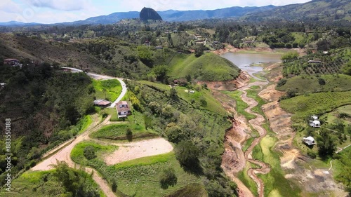Drone shot over Guatape and El Penol, Colombia