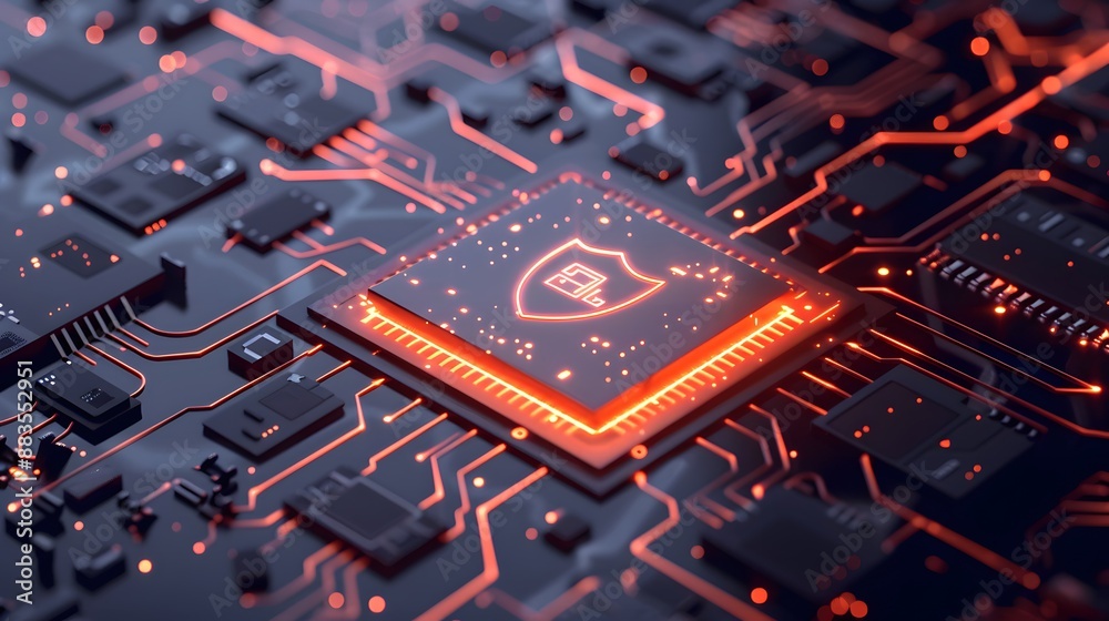 Advanced Tech Security Electronic Chip, Data Streams, Geometric Patterns Advanced Tech Security Electronic Chip, Data Streams, Geometric Patterns