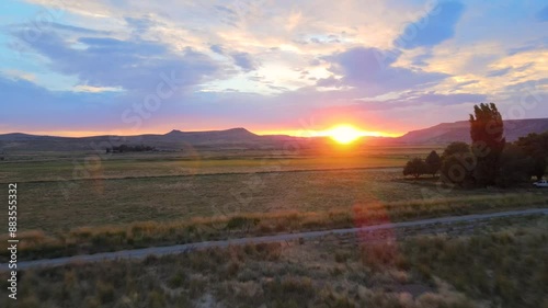 Drone shot over rural landscape in Montana, USA