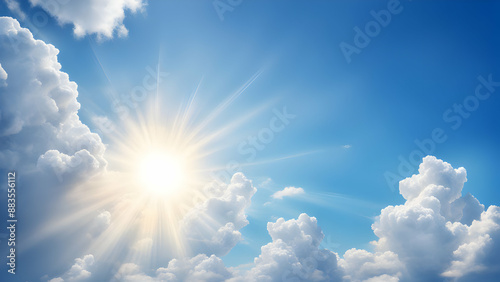 backgroynd blue sky, bright, cloudy with the sun shining