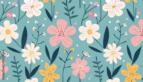 Wallpaper Mural  Floral seamless pattern made of meadow plants and flowers. Summer nature ornament. Modern flat design. Fashion style for textile and fabric. Generative ai image Torontodigital.ca