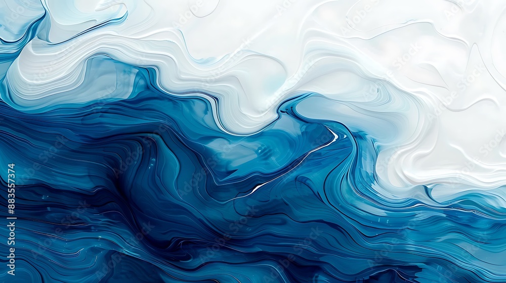 Graceful Movements of Deep Blue Hues on White Canvas