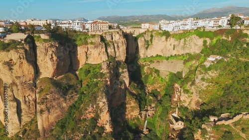 Aerial view of the Ronda medieval town at sunset, Andalusia, Spain