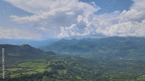 Drone shot of mountains and countryside in Colombia 