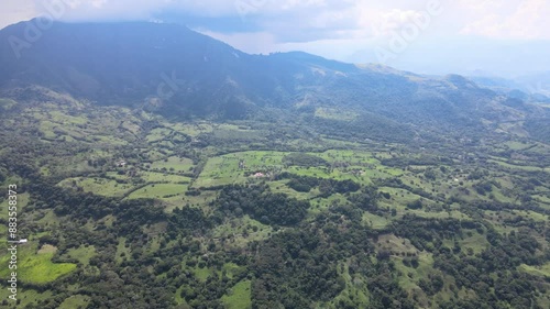 Drone shot of mountains and countryside in Colombia 