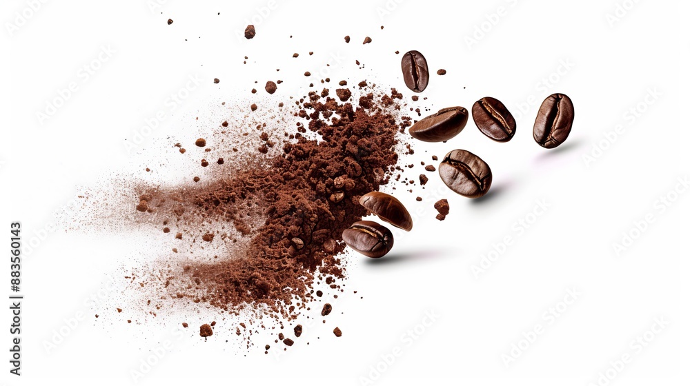 Vector realistic illustration of an explosion of coffee beans and ...