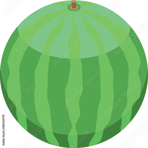 Large, ripe watermelon with a dark green rind and light green stripes is depicted in an isometric view