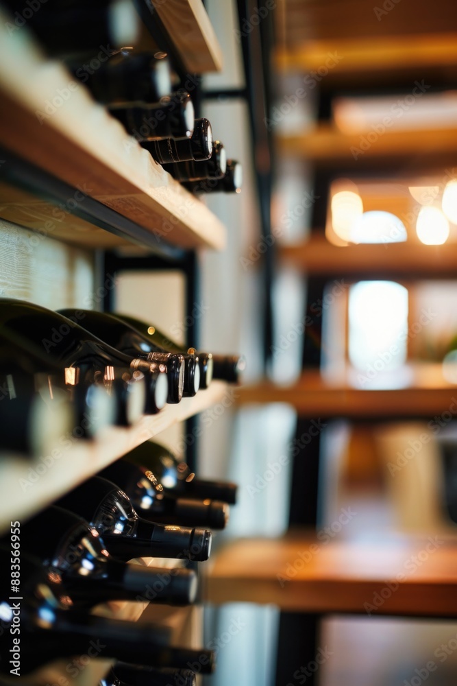 A shelf filled with various bottles of wine A shelf filled with various bottles of wine