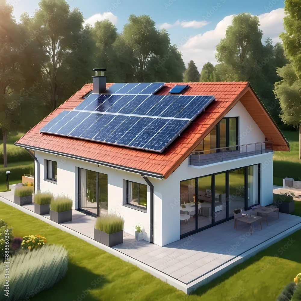 Solar panel energy House. Generative ai image