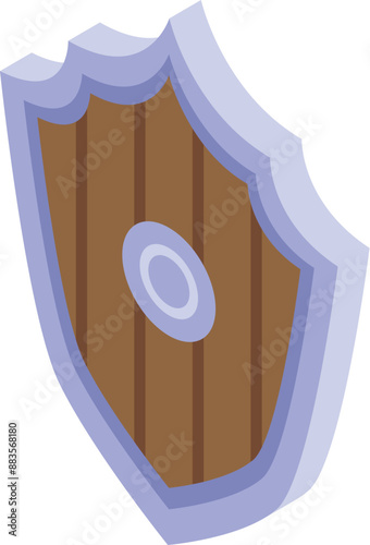 Wooden shield protecting from attack isometric icon, medieval protection concept