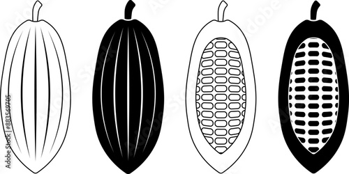 outline silhouette Cocoa bean icon set