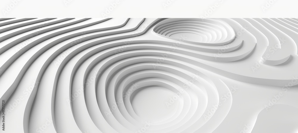 Abstract White Geometric Background, 3D Contour Topography Relief Lines with Seamless Cycles Design