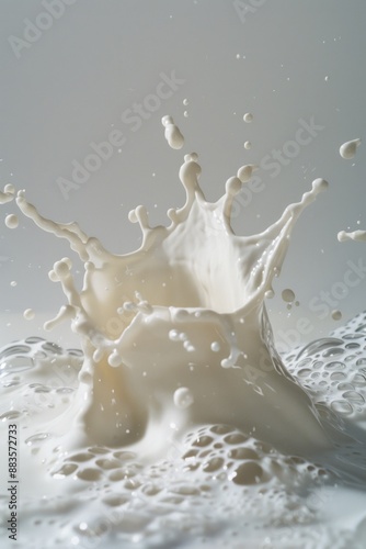 A small amount of milk spilled onto a white surface, creating a circular design
