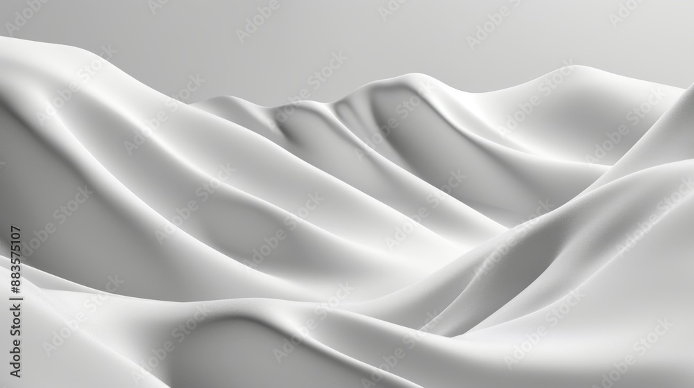 Obraz premium Abstract, Minimalist White Background with Smooth, Flowing Drapery, Elegant Textile Waves, 3D Render