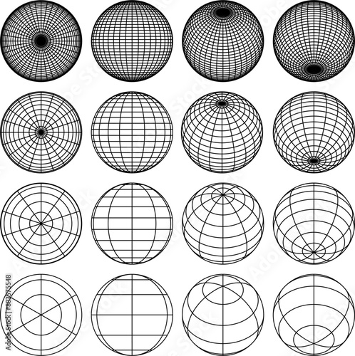 Vector Wireframe Spheres Set