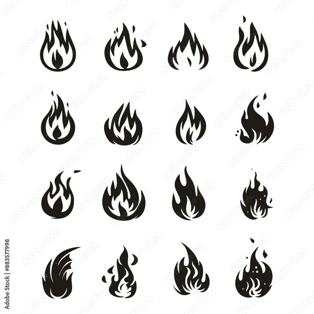 Download a high-quality fire icon vector set featuring various flame shapes and styles. Perfect for web design, app interfaces, and graphic design projects. This collection includes clean, simple, and