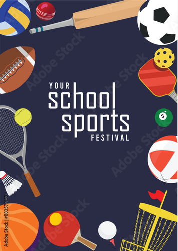 Great editable vector file of multisport school equipment in classy and unique style best for your digital design and print mockup