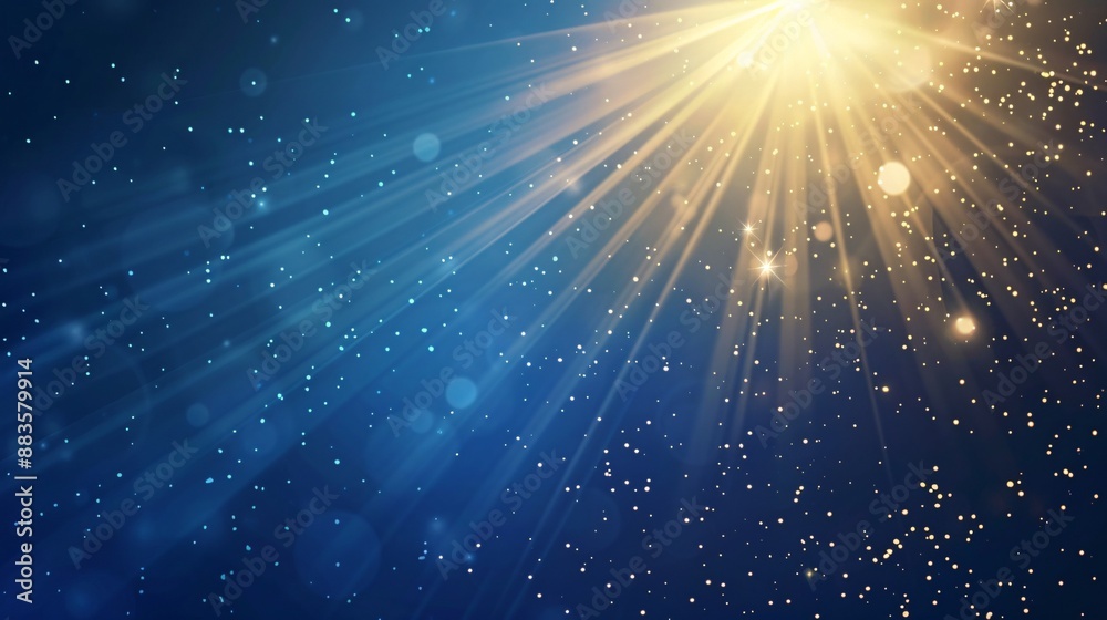 Golden Light Rays On Blue Background With Glittering Particles Golden Light Rays On Blue Background With Glittering Particles
