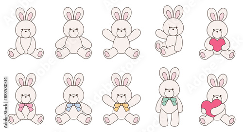 かわいいうさぎのぬいぐるみのベクターイラストセット　アイコン　動物