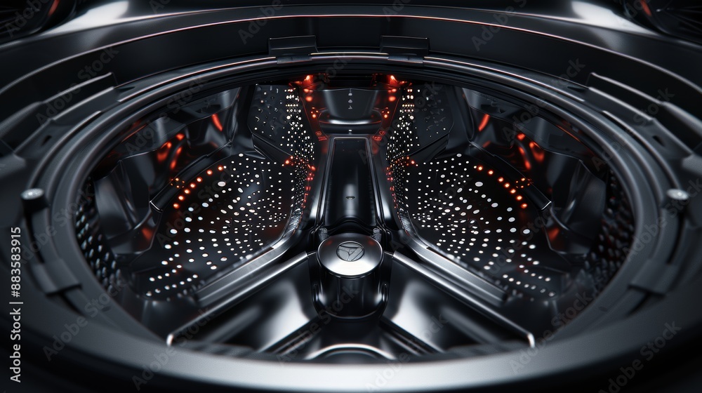 Inside of a washing machine drum, illuminating futuristic laundry technology and design.