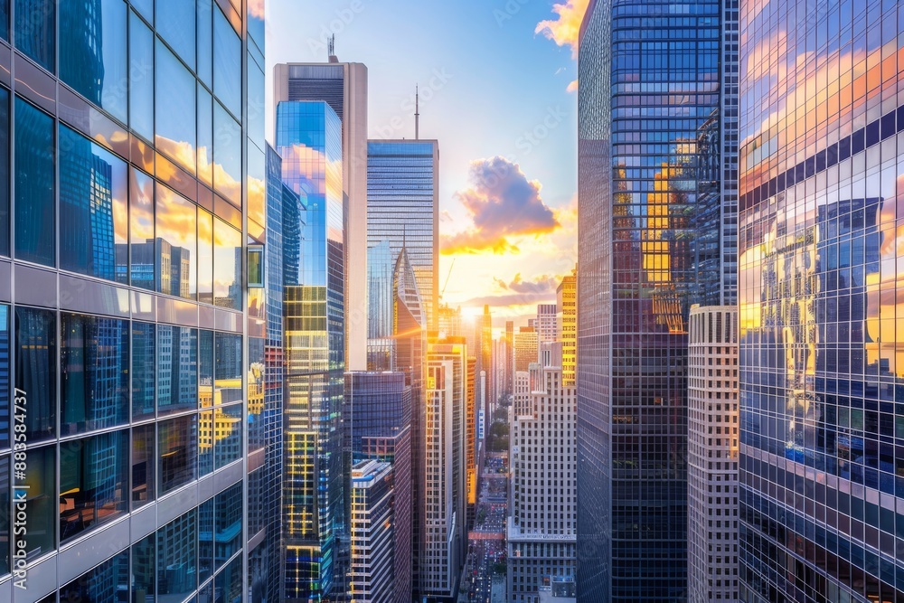 Obraz premium Sunset Skyline View of Modern Cityscape