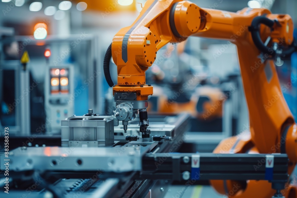 Industrial Robot Arm in a Manufacturing Facility Industrial Robot Arm in a Manufacturing Facility