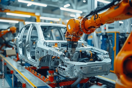 Wallpaper Mural Industrial Robot Arm Assembling Car Body on Conveyor Belt Torontodigital.ca