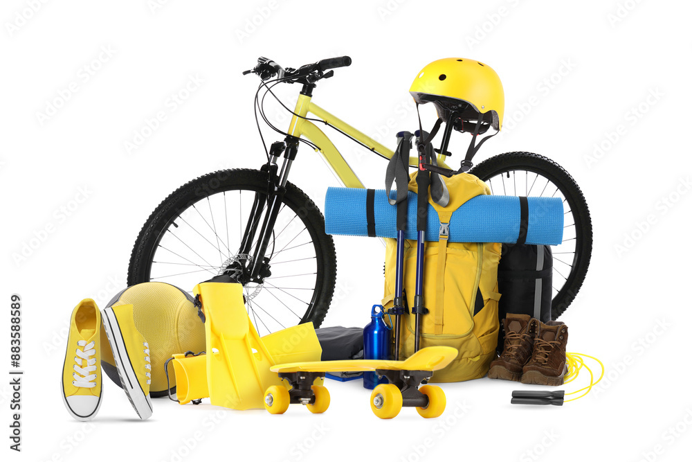 Fototapeta premium Different sports equipment and stuff isolated on white