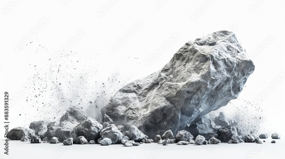Rock Splatter Background Rock stone white background fall black falling space isolated splash ...