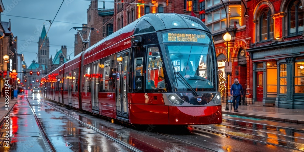 Naklejka premium Bustling Cityscape at Sunset with Modern Architecture and Busy Streets