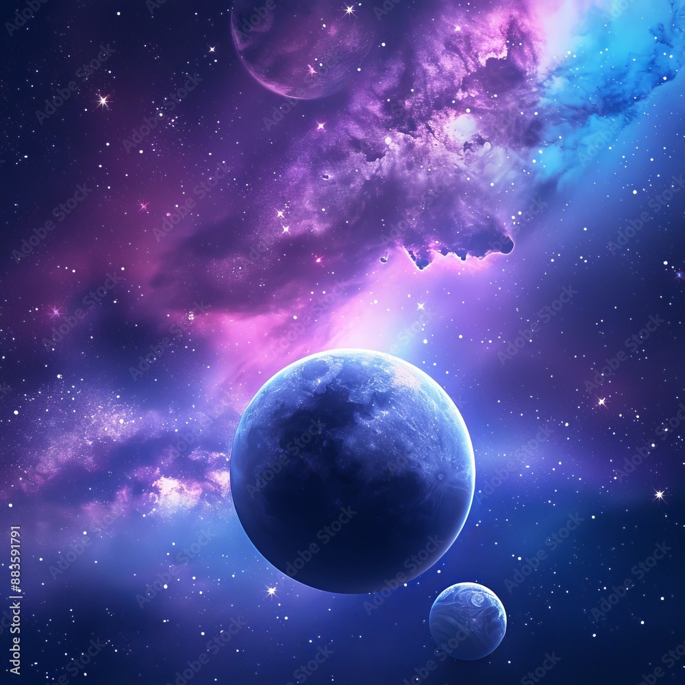 Cosmic Dance of Celestial Bodies Planets Adorned with Nebulae, Galaxies in Vivid Hues