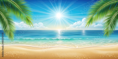 Summer beach background with gradient design, beach, summer, sea, sand, ocean, waves, sunny, vacation, tropical, paradise