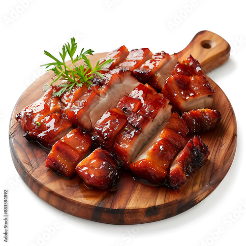 Plate of tasty Char siu with on white background. photo