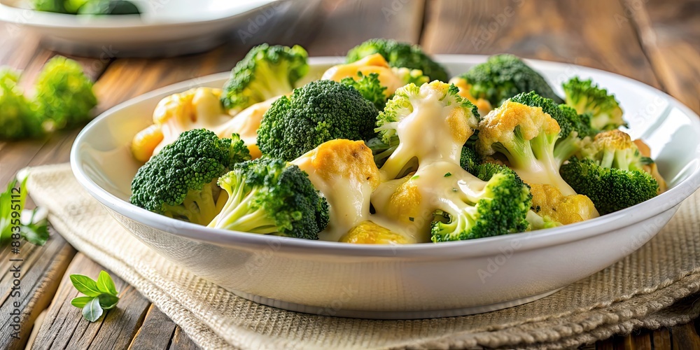 Close-up of a cheesy broccoli dish for a burst of flavor, broccoli, cheese, close-up, tasty, healthy, delicious, green