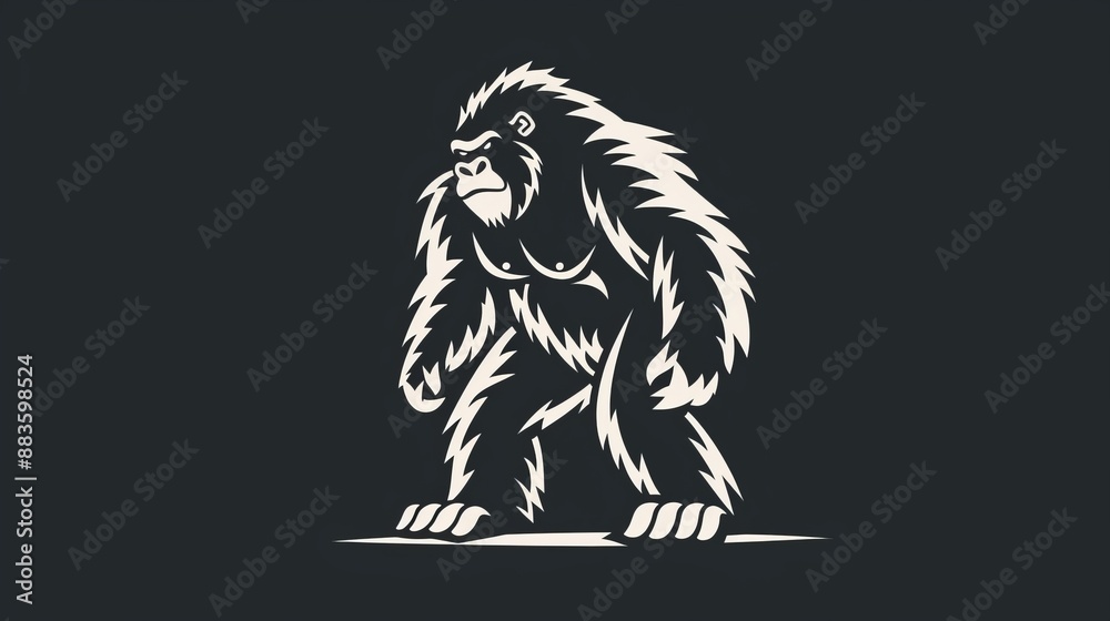 Fototapeta premium Expressive illustration of a gorilla in a dynamic stance, captured in a stylized manner demonstrating strength and determination in a bold graphic format.