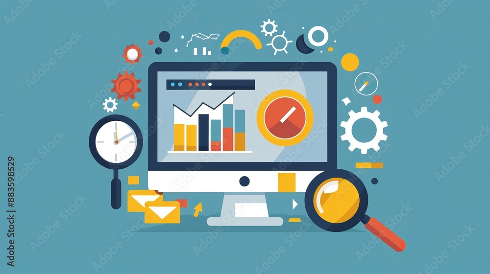 This image depicts a computer screen displaying various graphs, charts, and analytical tools symbolizing data analytics, performance metrics, and business intelligence tools. This image depicts a computer screen displaying various graphs, charts, and analytical tools symbolizing data analytics, performance metrics, and business intelligence tools.