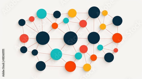 Abstract illustration of a colorful network of interconnected dots representing data, connections, and relationships in a modern, minimalistic design.